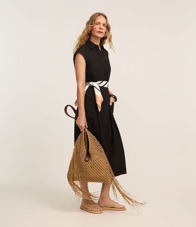 Vestido Chemise Plano en Lino con Botones