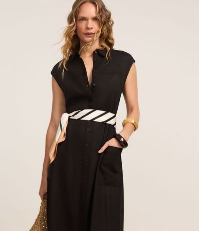 Vestido Chemise Plano en Lino con Botones 2