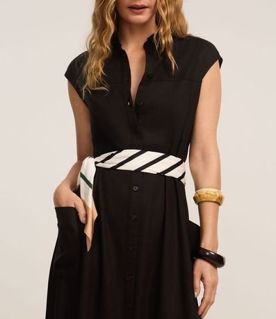 Vestido Chemise Plano en Lino con Botones 5