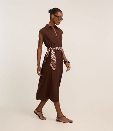 Vestido Chemise Plano en Lino con Botones 2