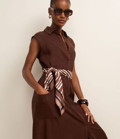 Vestido Chemise Plano en Lino con Botones 7