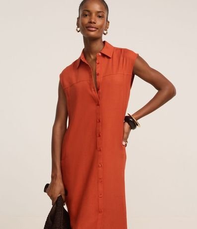 Vestido Chemise Plano en Lino con Botones 2