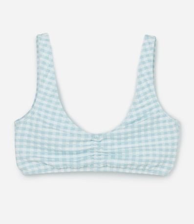 Bikini Infantil en Microfibra con Estampa de Cuadros Vichy y Fruncidoss - Talle 8 a 16 años 3