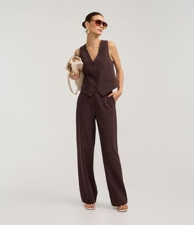 Pantalón Recto Sastrero en Crepé con Rayas de Hilo Teñido