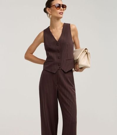 Pantalón Recto Sastrero en Crepé con Rayas de Hilo Teñido 2