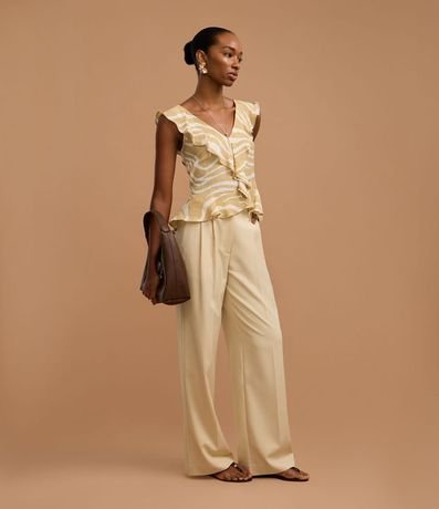 Pantalón Wide Leg Sastrería en Crepé con Pliegues y Frisos 5