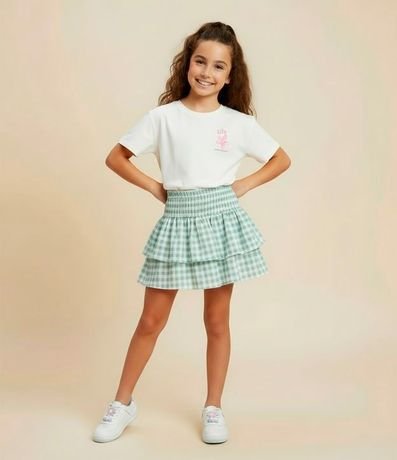 Pollera Corta Infantil en Anarruga con Estampa de Cuadros Vichy - Talle 5 a 14 años