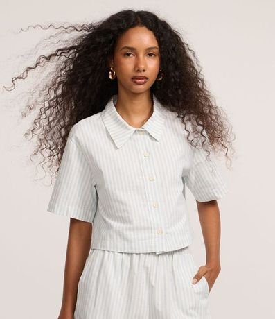 Camisa Cropped Rayada en Sarga