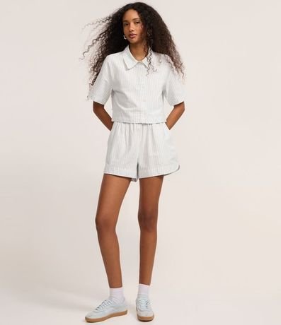 Camisa Cropped Rayada en Sarga 2