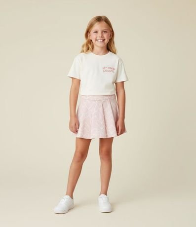 Short Pollera Infantil con Estampa de Corazón y Pliegues - Talle 5 a 14 años