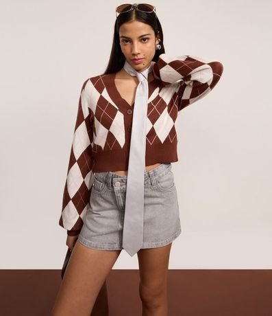 Cardigan Cropped en Jacquard de Cuadros Argyle 5