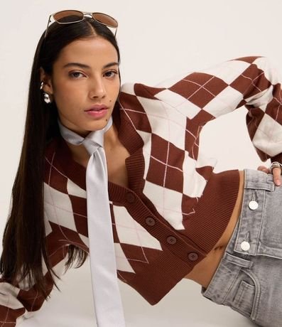 Cardigan Cropped en Jacquard de Cuadros Argyle