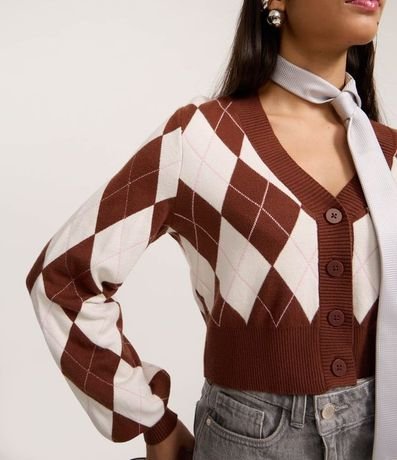 Cardigan Cropped en Jacquard de Cuadros Argyle 4