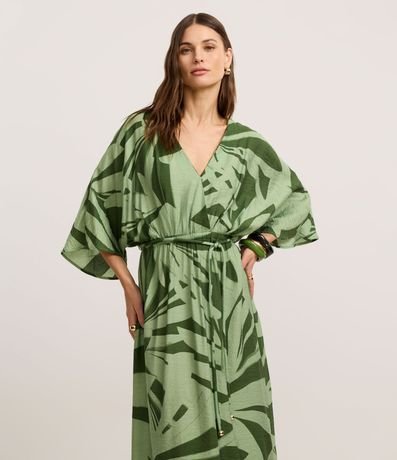 Vestido Evasê Midi en Viscosa con Estampa Follaje