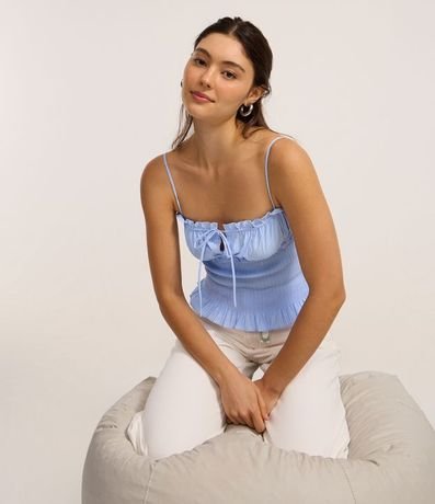 Blusa de Asa en Laise con Fruncidos y Lastex