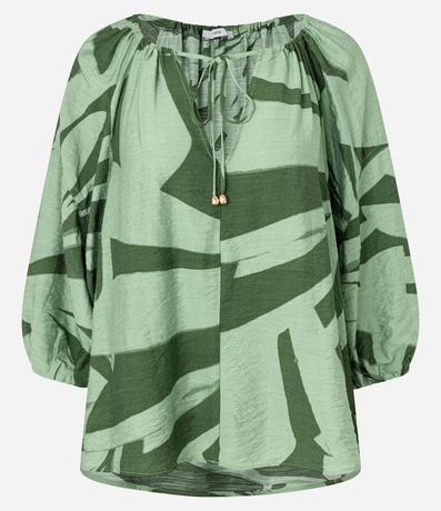 Blusa en Viscosa con Manga Abullonada y Estampa Abstracta 5