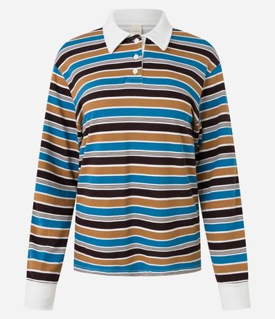 Blusa en Viscosa con Cuello Polo con Rayas Variadas 5