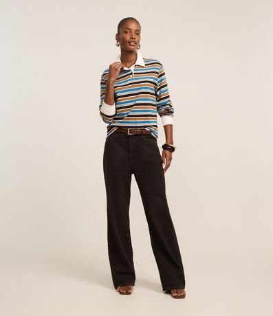 Blusa en Viscosa con Cuello Polo con Rayas Variadas 2