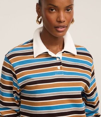 Blusa en Viscosa con Cuello Polo con Rayas Variadas 3