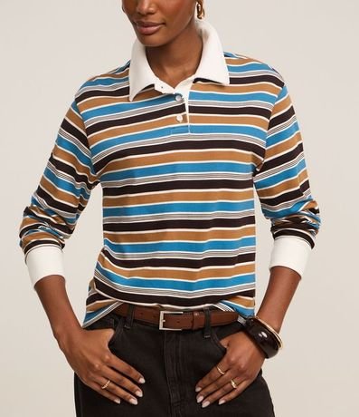 Blusa en Viscosa con Cuello Polo con Rayas Variadas 4