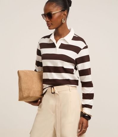 Blusa en Algodón con Cuello Polo y Rayas Horizontales 1