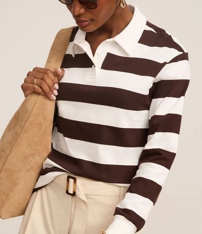 Blusa en Algodón con Cuello Polo y Rayas Horizontales 4