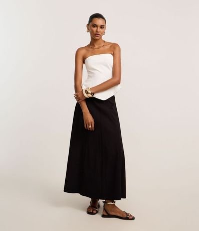 Pollera Evasê Midi en Bengalina con Recortes Pespontados