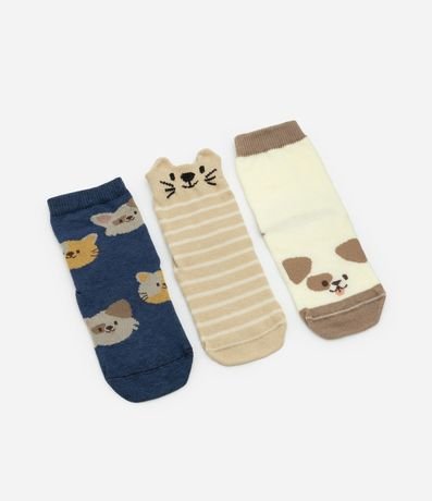 Kit 03 Medias Infantiles en Algodón Peluche con Estampa de Animalitos - Talle 0 A 12 Meses 1