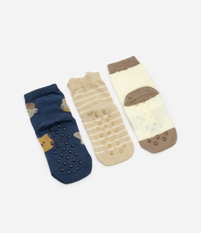 Kit 03 Medias Infantiles en Algodón Peluche con Estampa de Animalitos - Talle 0 A 12 Meses 2