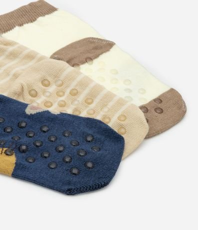Kit 03 Medias Infantiles en Algodón Peluche con Estampa de Animalitos - Talle 0 A 12 Meses 3