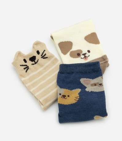 Kit 03 Medias Infantiles en Algodón Peluche con Estampa de Animalitos - Talle 0 A 12 Meses 4