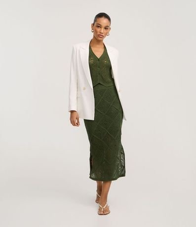 Pollera Recta Midi de Punto con Mix de Puntos en Efecto Ganchillo