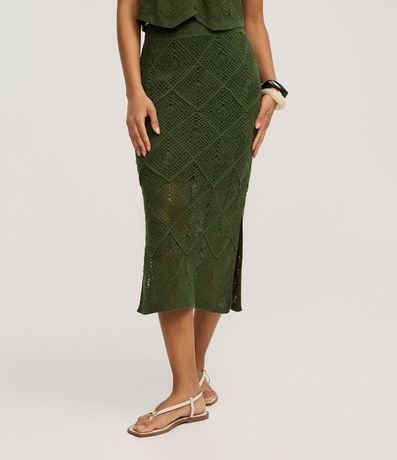 Pollera Recta Midi de Punto con Mix de Puntos en Efecto Ganchillo 3