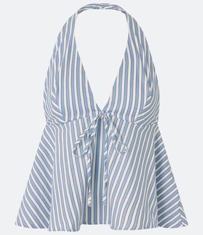 Blusa Peplum Frente única en Tricolina Listrado con Moña 7