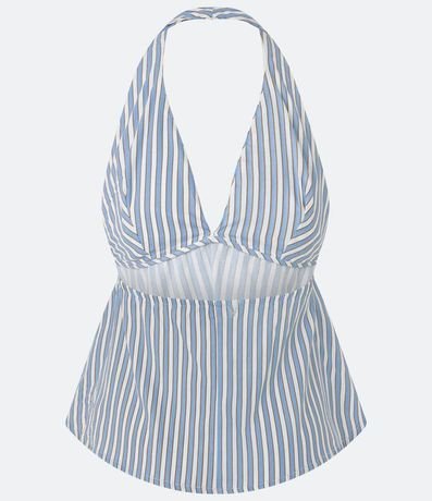 Blusa Peplum Frente única en Tricolina Listrado con Moña 8