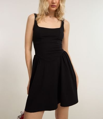 Vestido Evasê en Viscosa con Ponto Roma y Pliegues 4