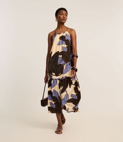 Vestido Evasê Frente Única en Viscosa con Estampa Follaje 1