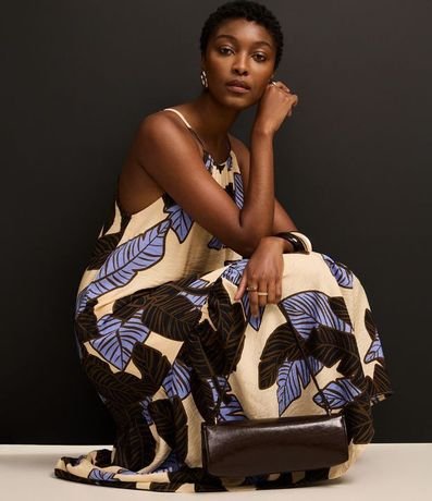 Vestido Evasê Frente Única en Viscosa con Estampa Follaje 2