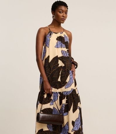 Vestido Evasê Frente Única en Viscosa con Estampa Follaje 3