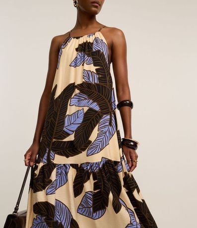 Vestido Evasê Frente Única en Viscosa con Estampa Follaje 4