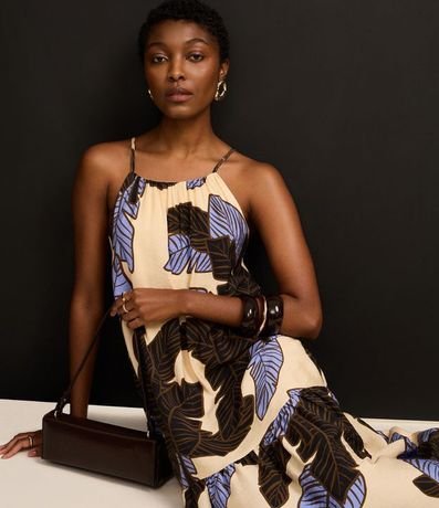 Vestido Evasê Frente Única en Viscosa con Estampa Follaje 7