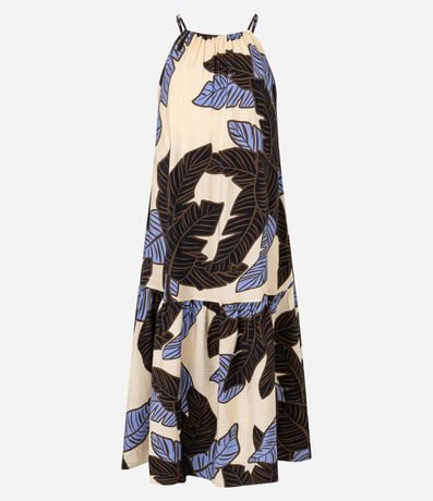 Vestido Evasê Frente Única en Viscosa con Estampa Follaje 8