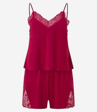 Pijama Short Doll Bretel Fino en Poliamida con Detalles en Encaje 5