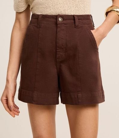Short Regular en Sarga con Pespunte Contrastante y Bolsillo Cuchillo 3