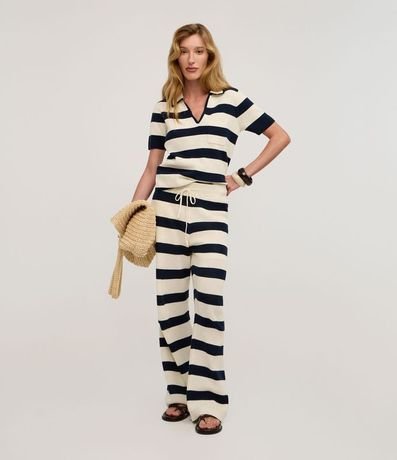 Blusa Rayada en Punto con Cuello Polo y Bolsillo 4