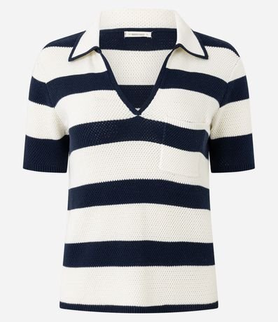 Blusa Rayada en Punto con Cuello Polo y Bolsillo 8