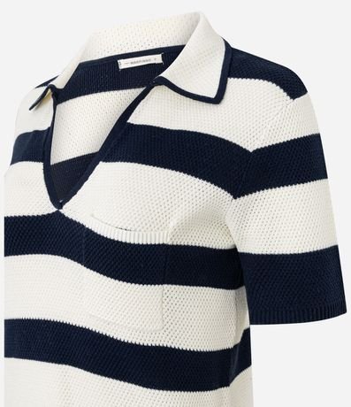 Blusa Rayada en Punto con Cuello Polo y Bolsillo 9