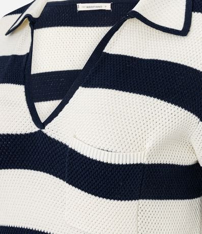 Blusa Rayada en Punto con Cuello Polo y Bolsillo 10
