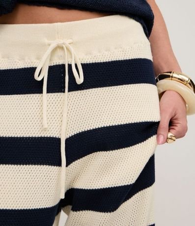 Pantalón Recto Rayada en Punto con Elástico y Lazo en la Cintura 4
