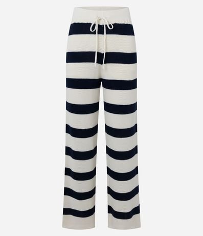 Pantalón Recto Rayada en Punto con Elástico y Lazo en la Cintura 6